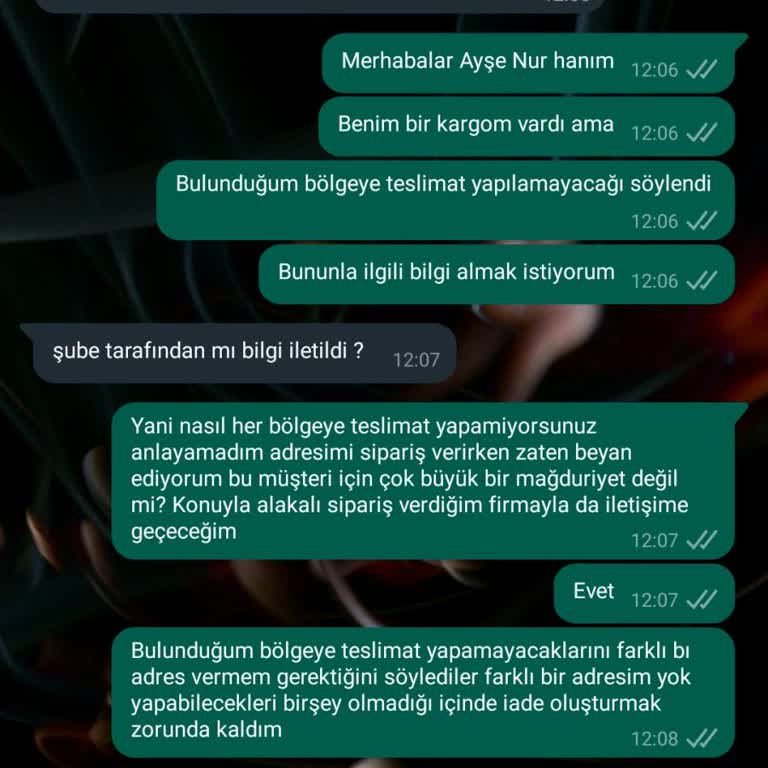 Kargoist Teslimat Dışı Bölge Mağduriyeti