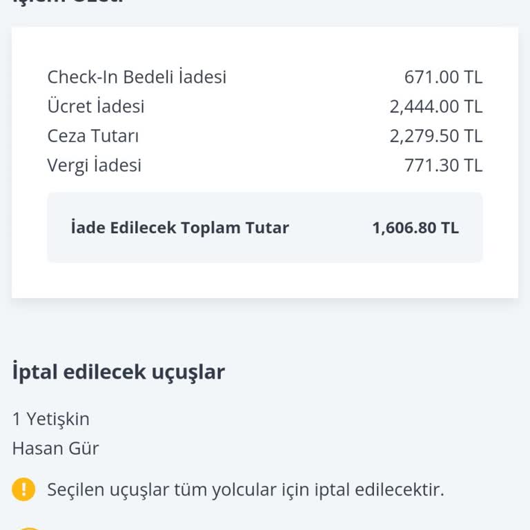 Pegasus Bilet Ücreti İade Edilmiyor