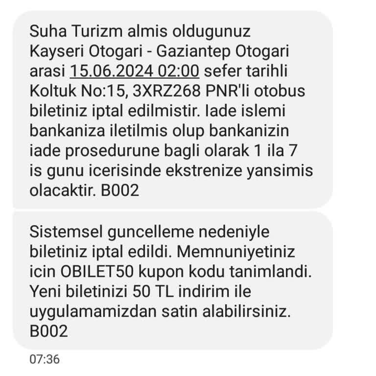 Obilet Biletimi İptal Etti