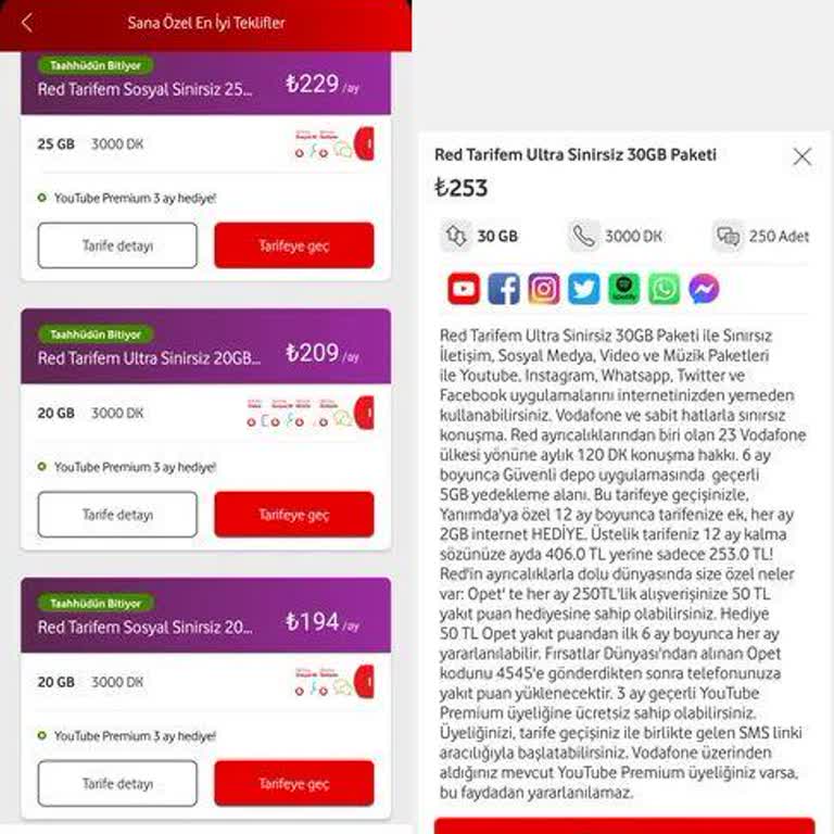 Vodafone Fahiş Tarife Ücretleri