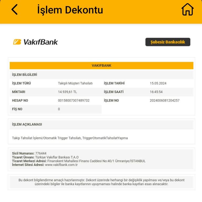 VakıfBank Otomatik Trigger Tahsilatı?