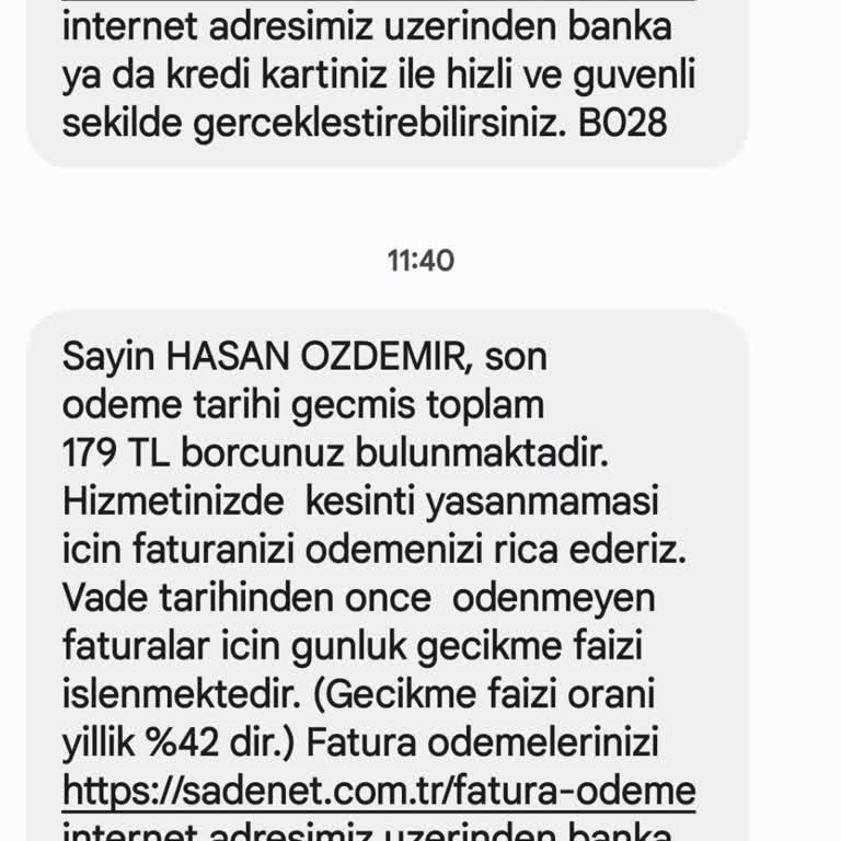 Sadenet Abonelik İptali, Gelen Fatura