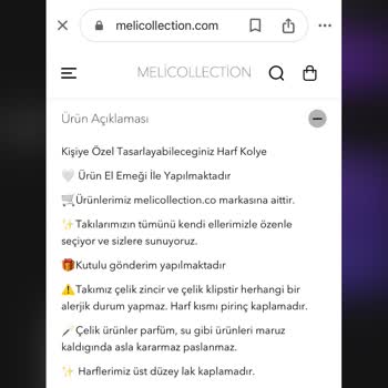 Melicollection.com Dan Aldığım Kararmaz Harfli Kolyenin Kararması