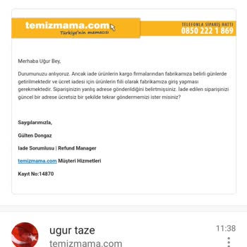 Temiz Mama Yanlış Adrese Gönderim Ve Ücret İadesi Sorunu