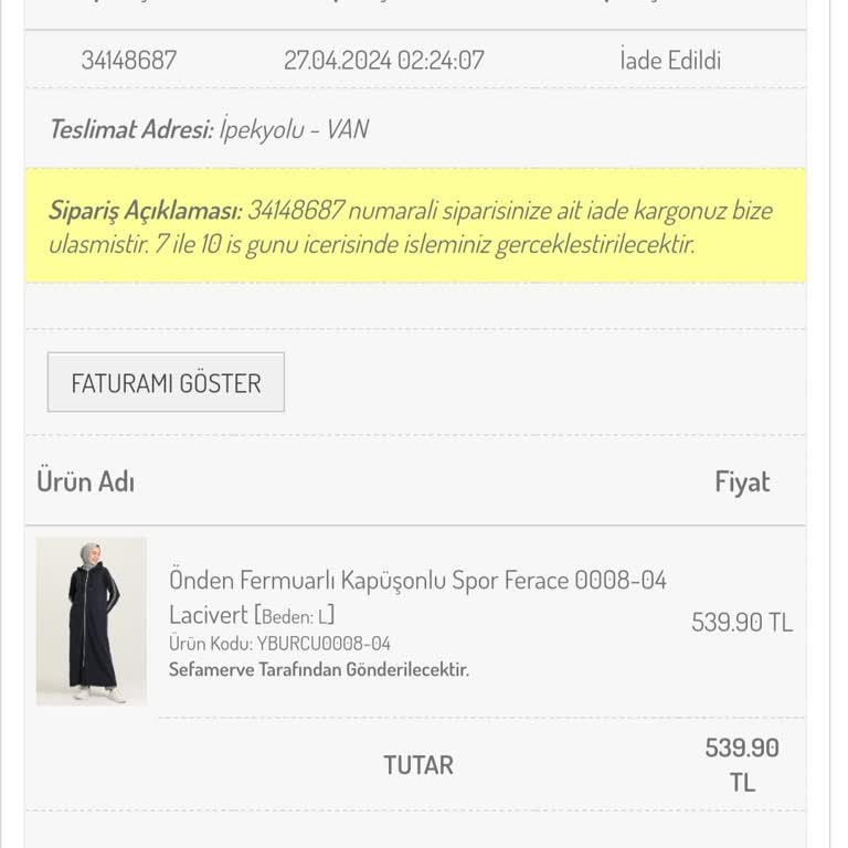 Sefamerve Para İademi Yapmıyor