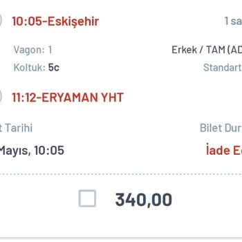 YHT Bilet Parası İade