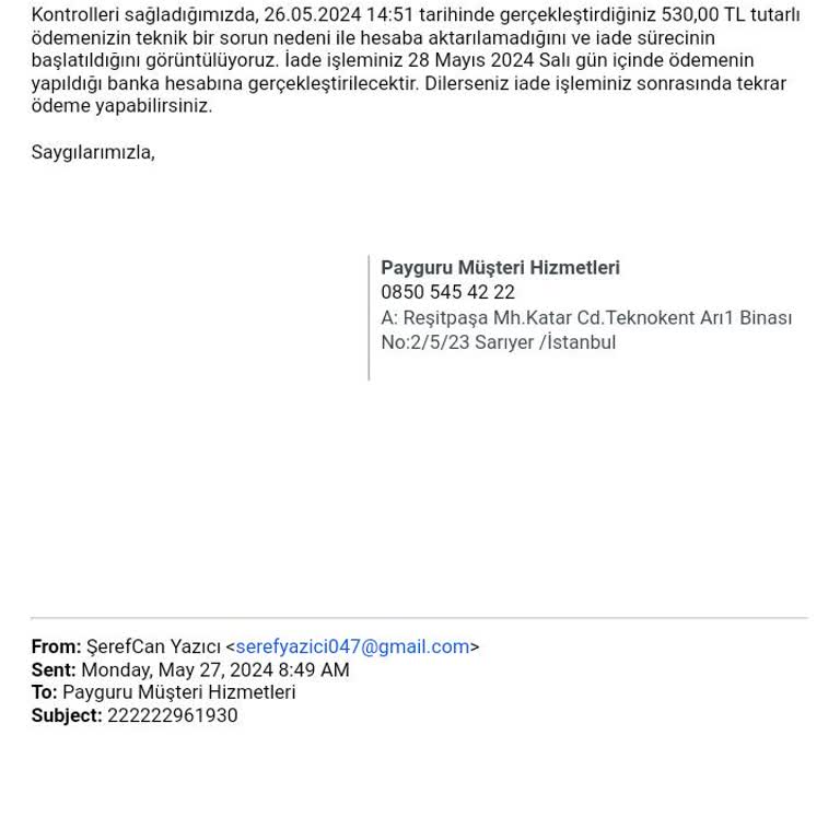 Trend Ödeme Kurulusu Paramı İade Etmedi