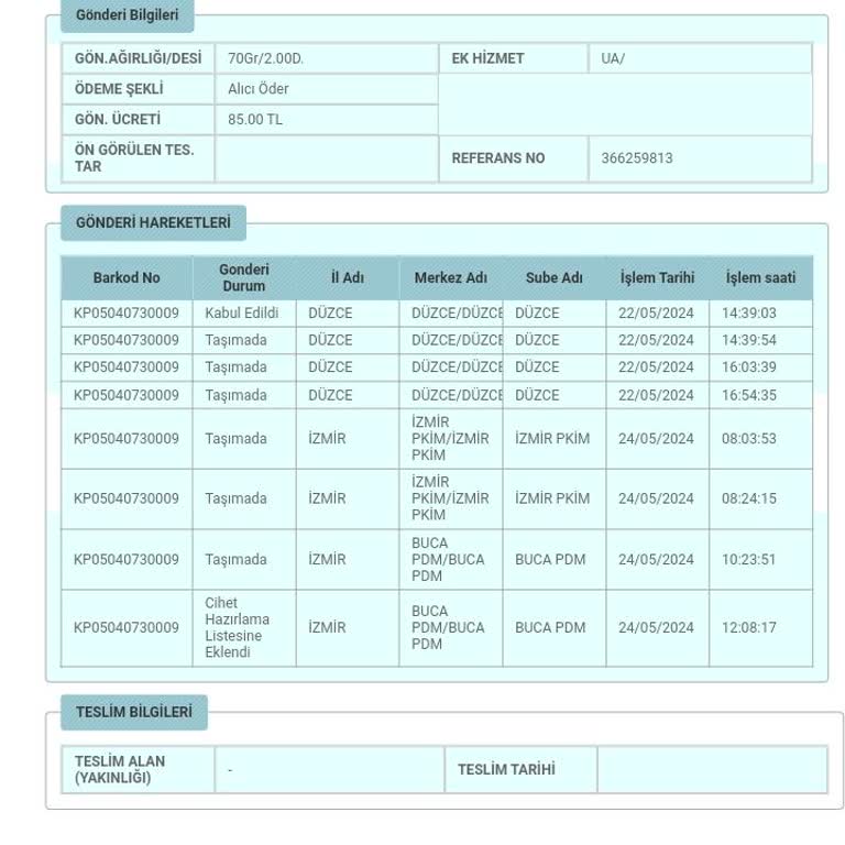 PTT Kargo Buca PDM Kargomu Getirmiyor