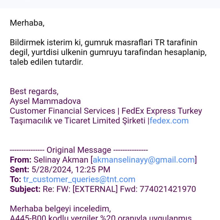 Fedex Haksız Fahiş Gümrük Vergisi Talep Ediyor