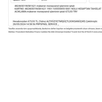 Ziraat Bankası Mükerrer Moneysend İşleminin İptali