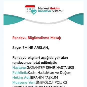 Gaziantep Şehir Hastanesi Randevu İptal Olduğu İçin