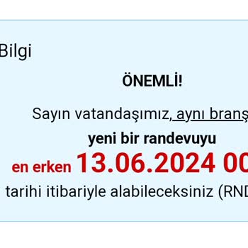 MHRS - 182 Tekrardan Randevu Verilmemesi