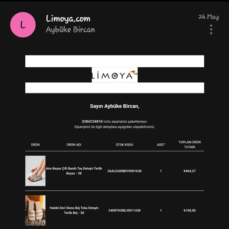 Limoya Ayakkabı Limoya Geç Kargolanan Ürünler.
