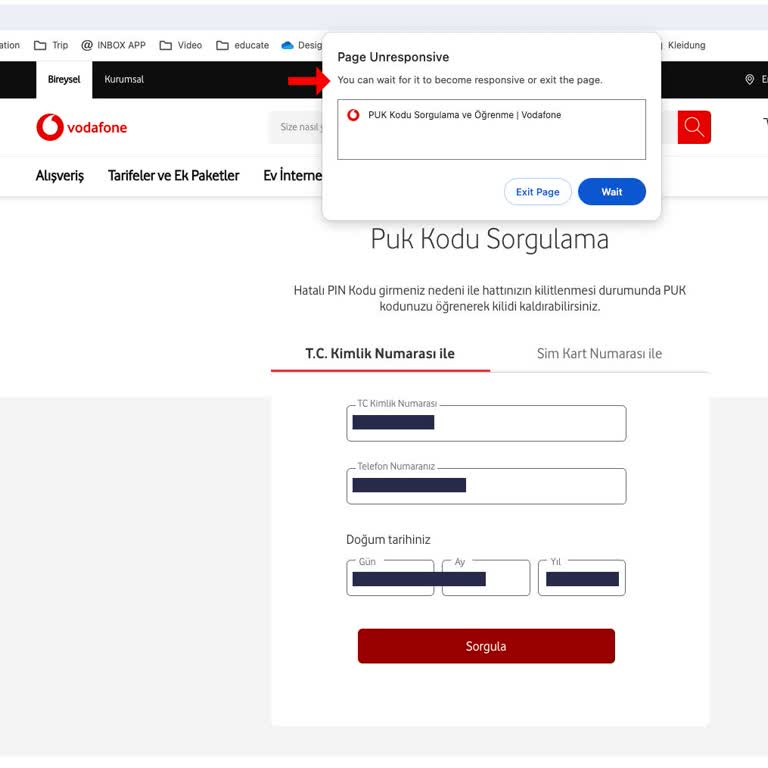 Vodafone PUK Öğrenme Servisi Çalışmıyor
