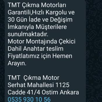 TMT Oto Aldığım Motor Çatlak Çıktı Ve Kargo Ücreti İadesi Yapılmadı