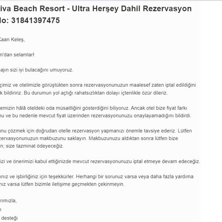 Trip.com & Jiva Beach Resort Otel 3 Gün Kala Rezervasyonumu İptal Etti