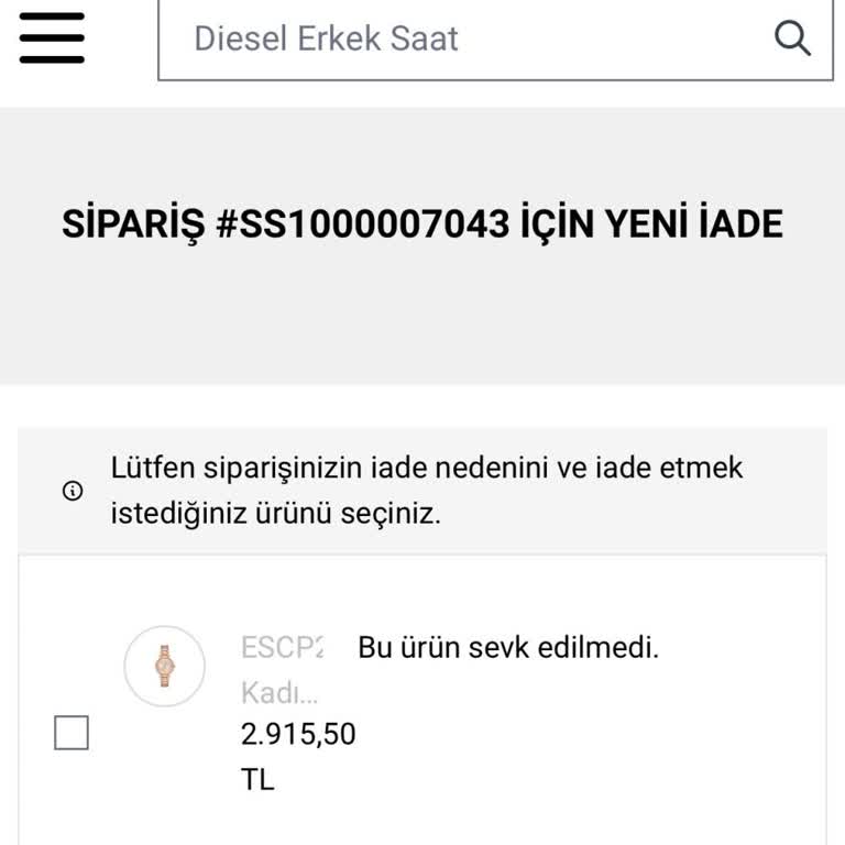 Saat & Saat Saati İade Edemiyorum Site İade Kodu Oluşturmuyor