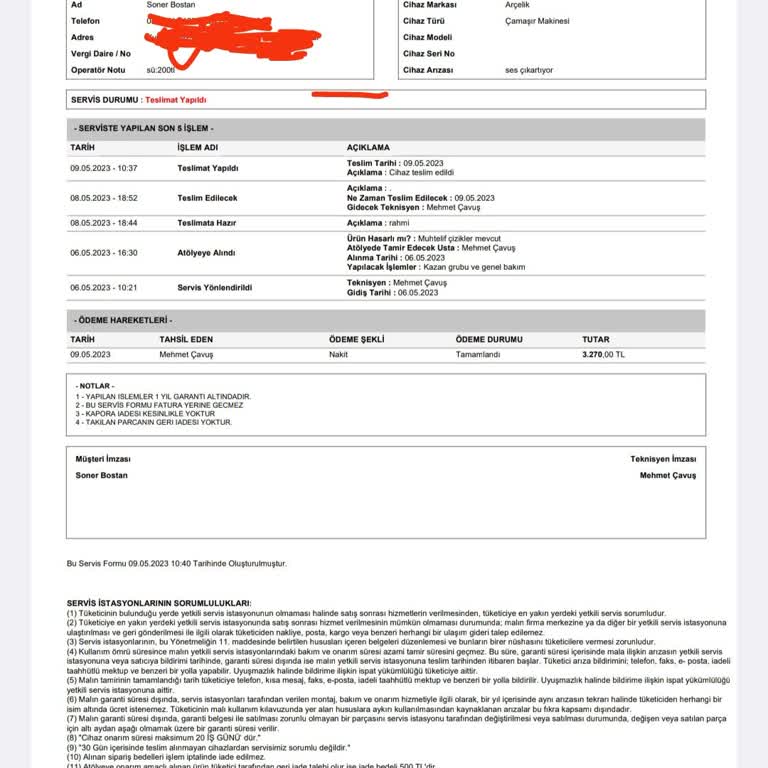 Arçelik Merkez Teknik Servis Tarafından Yaşatılan Mağduriyet