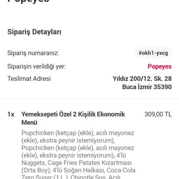 Yemeksepeti Popeyes Eksik Ürün Ve Yanlış Ürün