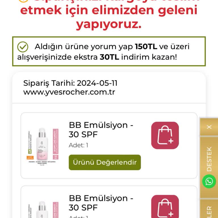 Yves Rocher Para İadesi Sorunu