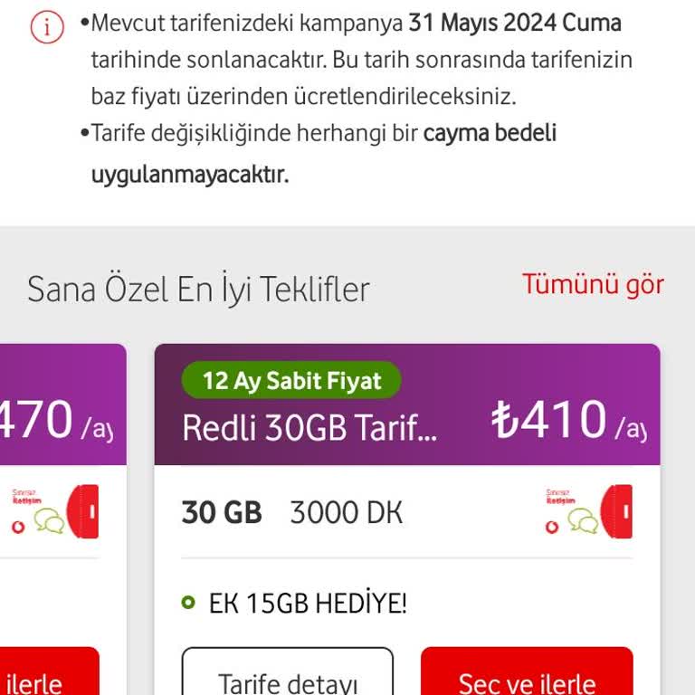 Vodafone Yüksek Ücretli Tarifeler