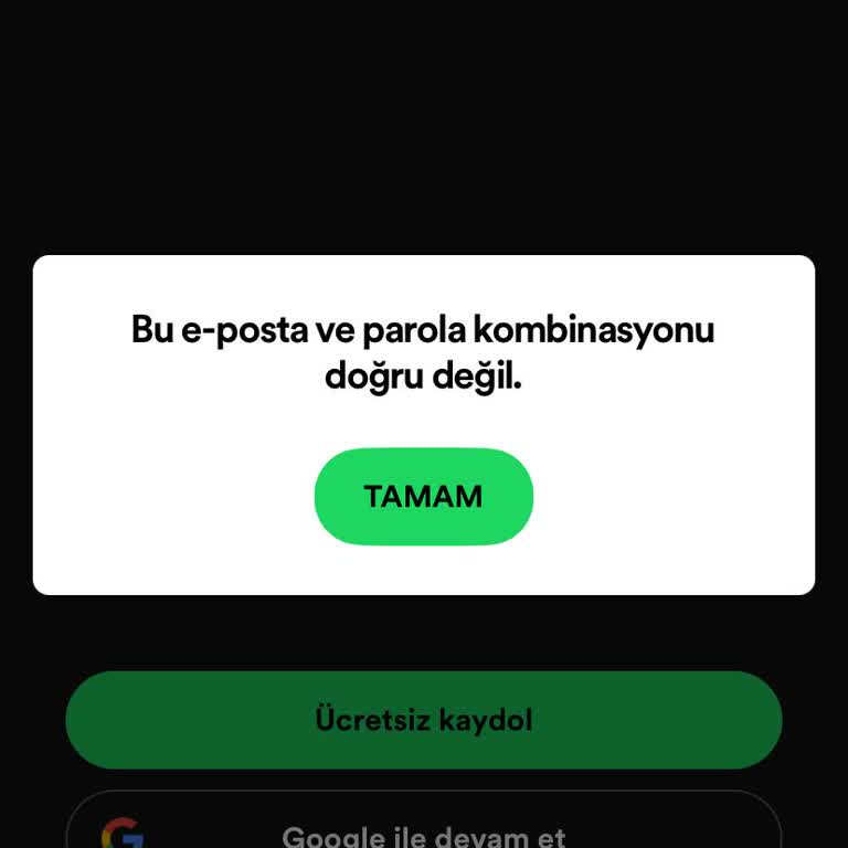 Spotify E Posta Ve Şifre Kombinasyonu Uyuşmuyor