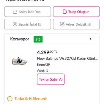 Koray Spor'un Kendi Kendilerine Sipariş İptali.