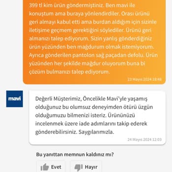Mavi Trendyol Un Gönderdiği Yanlış Ürün