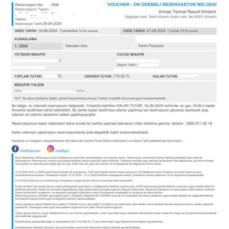 Otelfiyat.com (İdeal Tur) Bayram Tatilinde Yaşadığım Rezervasyon Sorunu