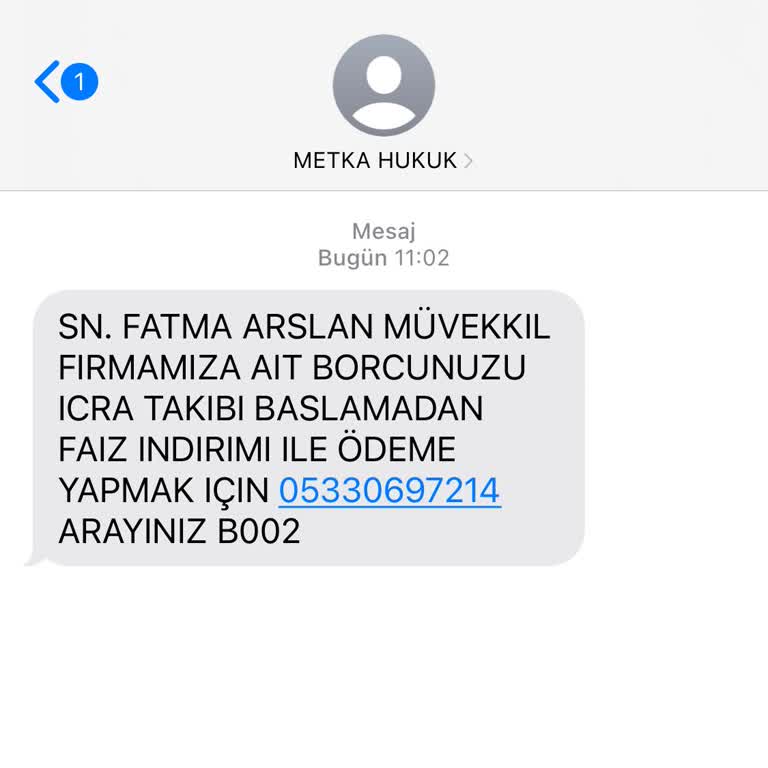 Metka Hukuk (SMS) Metka Hukuktan Gelen Mesaj