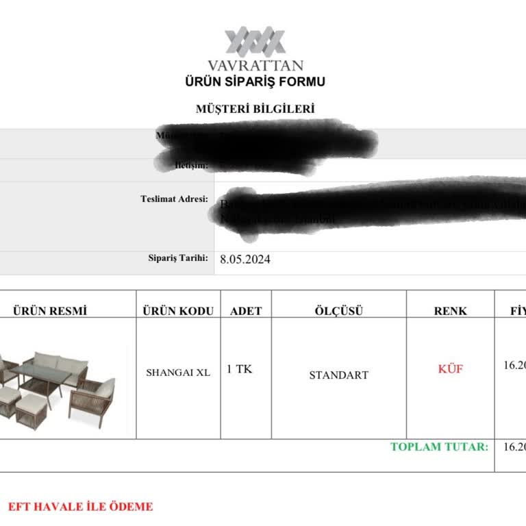 Vavrattan Mobilya Siparişi Teslim Etmiyor
