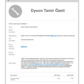 Eos Markt EOS Market Dyson Tarafından Değişim Kabul Edilmiş Ürünü Değiştirmiyor