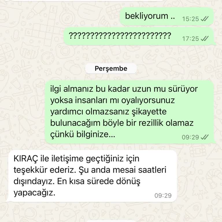 KIRAC (kiraconline.co) Ücret İadesi Sağlanmadı