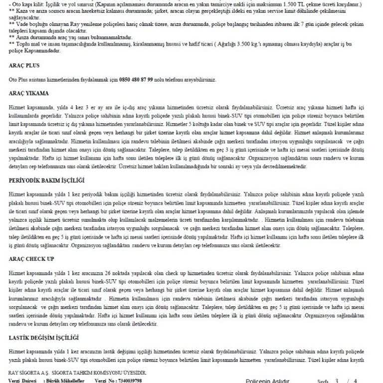 Sigortam.net - Ray Sigorta Araç Plus - Oto Plus'ın Faydasız Poliçesi