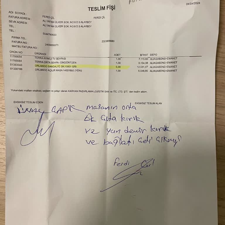 Enza Home Ürünümü Teslim Etmiyorlar Kırık Malzeme Gönderdikleri İçin Oyalıyorlar