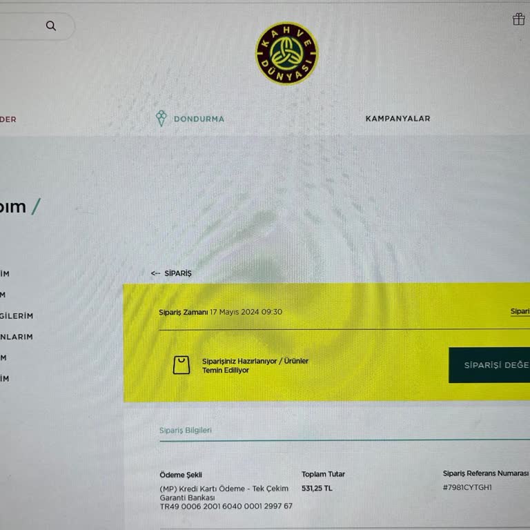 Kahve Dünyası Online Sipariş Ürünlerin Kargoya Verilmemesi
