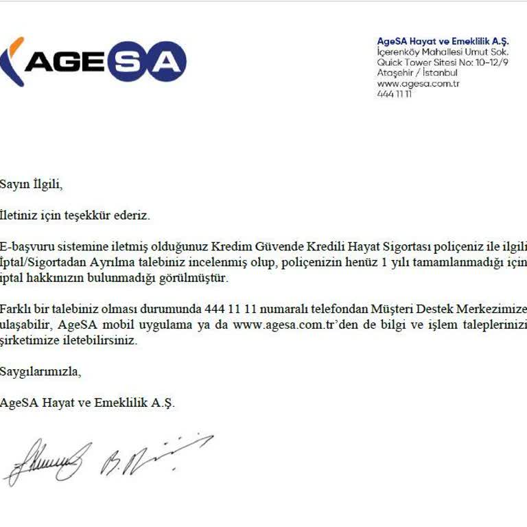 Agesa Hayat Poliçesi İptalini Süre Uzatarak Beni Aldattı.