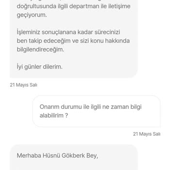 Hepsiburada Onarıma Gönderdiğim Ürün İle İlgili Bilgi Alamıyorum.
