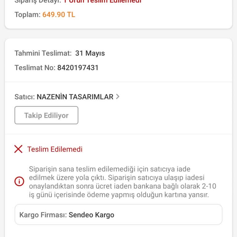 Sendeo Trendyol'dan Aldığım Ayakkabı Teslimat Olmadan İade