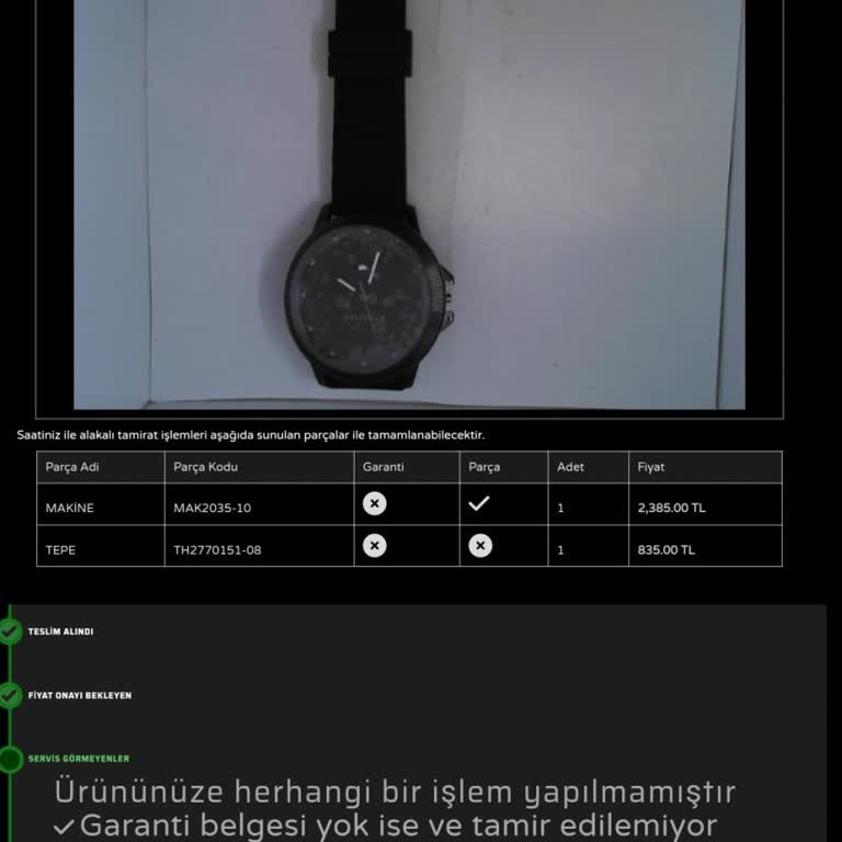 Saat Ve Saat Hasarlı Gelen Ürünün Tamiratı İçin Yüksek Ücret Talebi