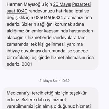 Medicana Kontrol Randevusu Mağduriyeti