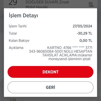 Ziraat Bankası Mükerrer Moneysend İşleminin İptali.