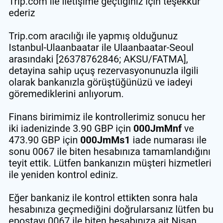 Trip.com Para İademi Yapmıyor
