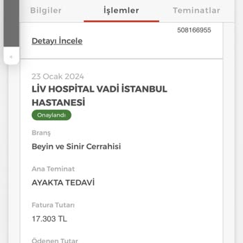 Liv Hospital Onayım Olmayan Provizyon Çekimi