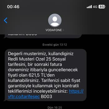 Vodafone Tarife Değişikliğinde Usulsüzlük