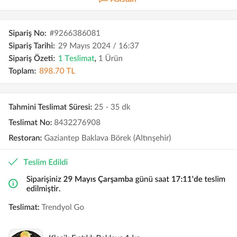 Trendyol Yemek Teslim Edilmeyen Sipariş