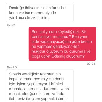 Yemeksepeti Sipariş İade Problemi
