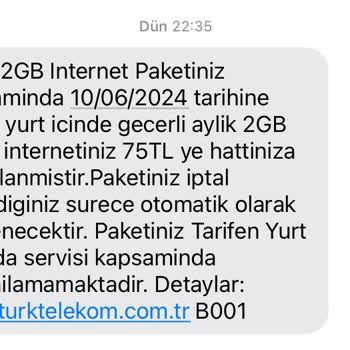 Türk Telekom Eşsiz Ek 2 GB Paketi Yanlışlıkla Alındı İptal Edilmesi