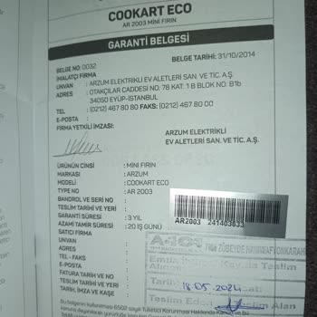 Arzum Ar 2003 Cookart Eco Mini Fırın Pişmanlıktır