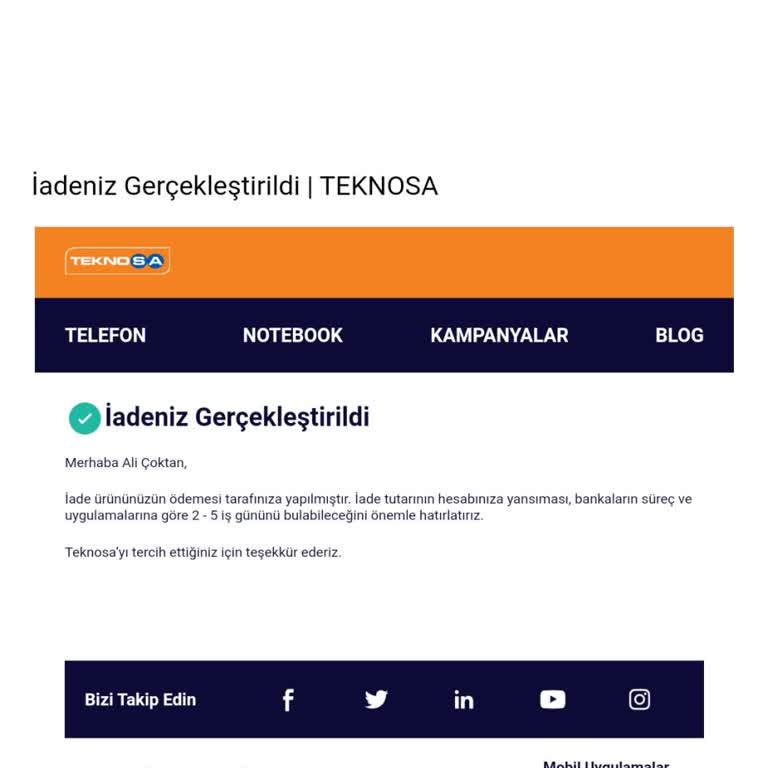 Teknosa Para İadesi Yalanı